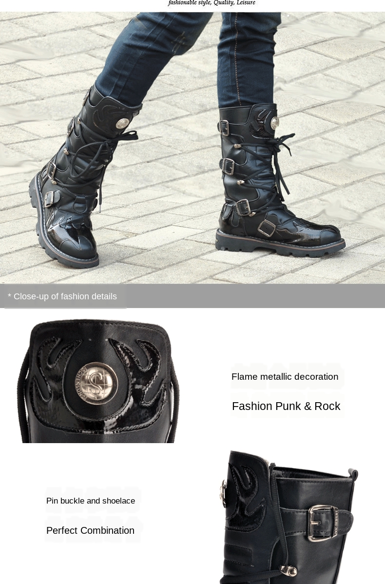 Genuine Leather Men's Motorcycle Boots Knee High Punk Tactical Tactical Boots Winter Snow Boots New Male Rock Half Boots