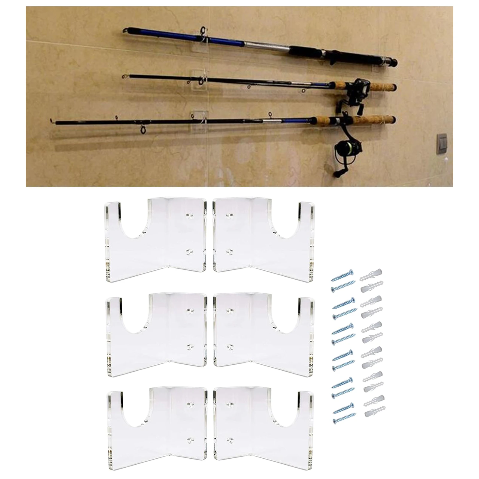 3 Sets Fishing Rod Holder Fishing Pole Wall Mount Ceiling Rack Clear for Garage Basement Fishing Lover Gifts