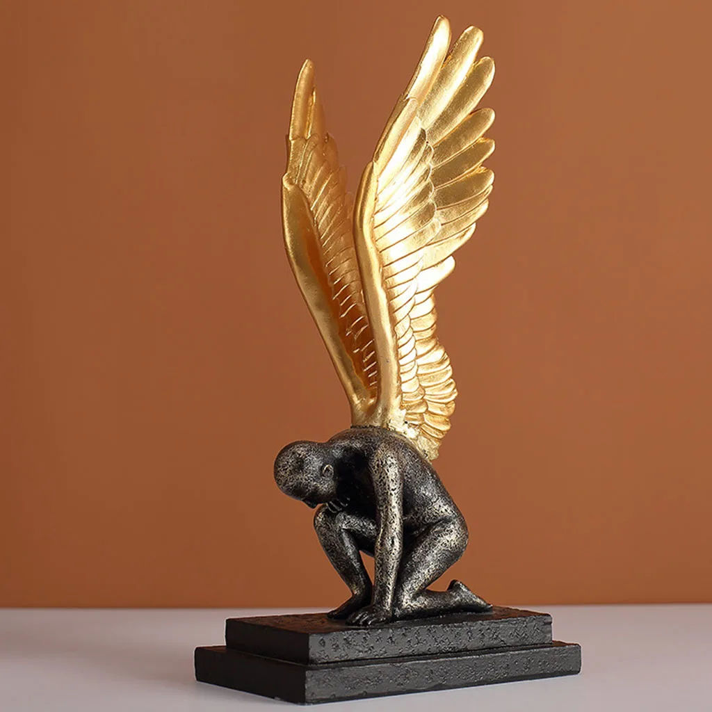 3D Angel Wing Figures Vivid Angel Statue Sculpture Art Resin Crafts Desktop Living Room Bedroom Decor Ornaments Artwork Gift