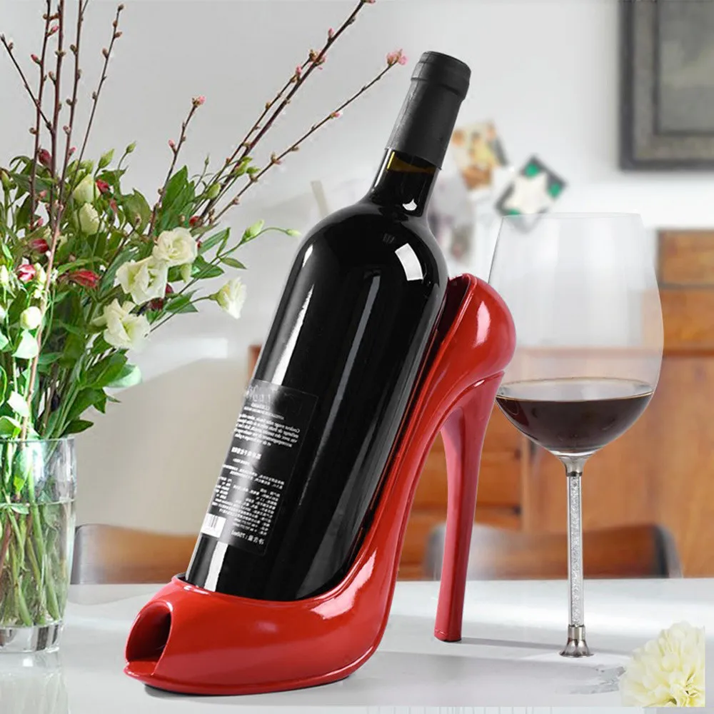 Estante de vino con forma de zapato de tacón alto distintivo Estante de vino Soporte de botella de vino Soporte de exhibición para gabinete doméstico 