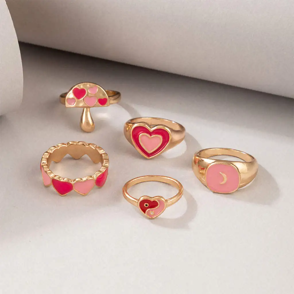 5 Pieces Stylish Rings Boho Ornament for Mother Daughter Party Daily Work