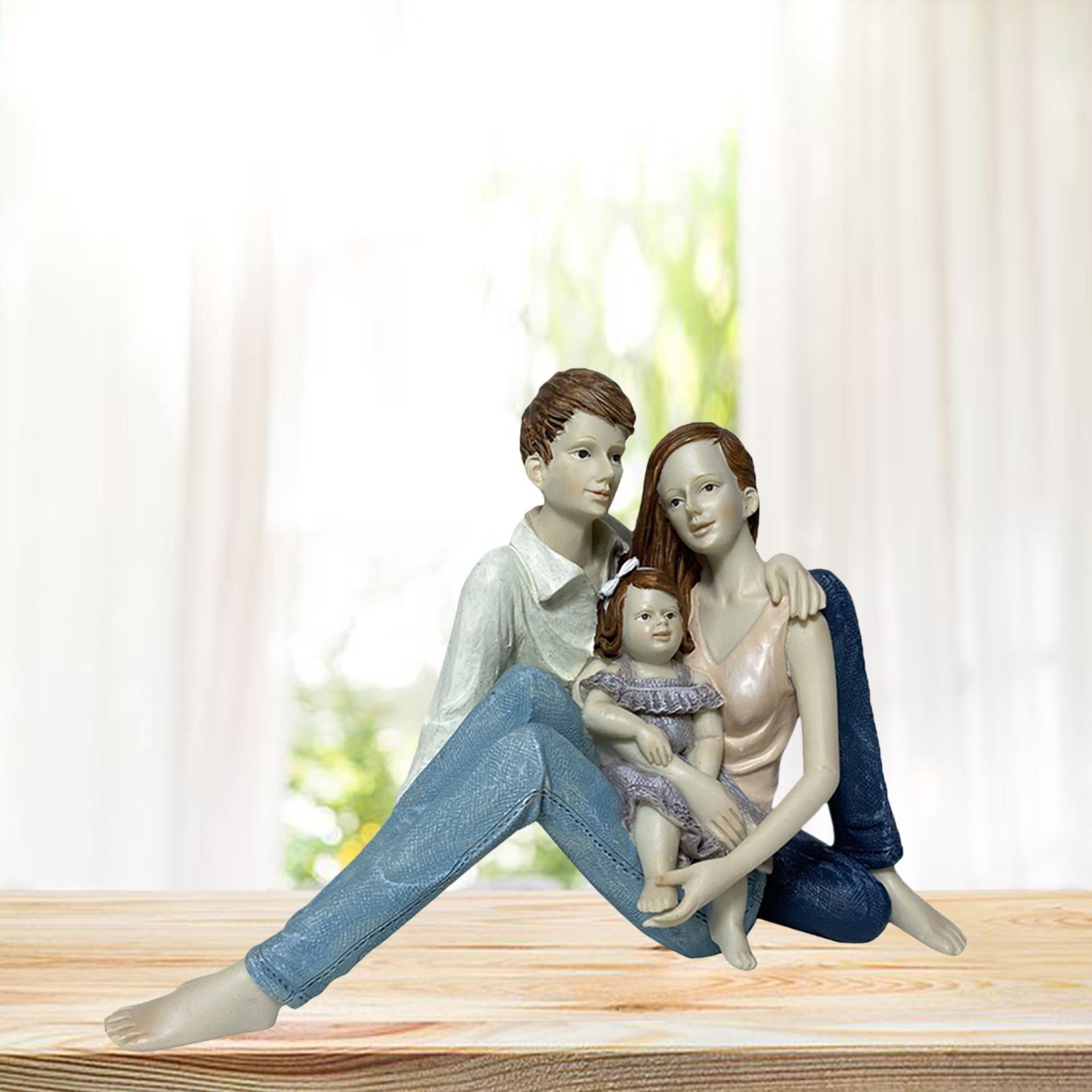 Holiday Family Sculpture Handmade Resin Parents Statue Daughter Gift Birthday Son Ornament Craft Room Decor Wedding Anniversary