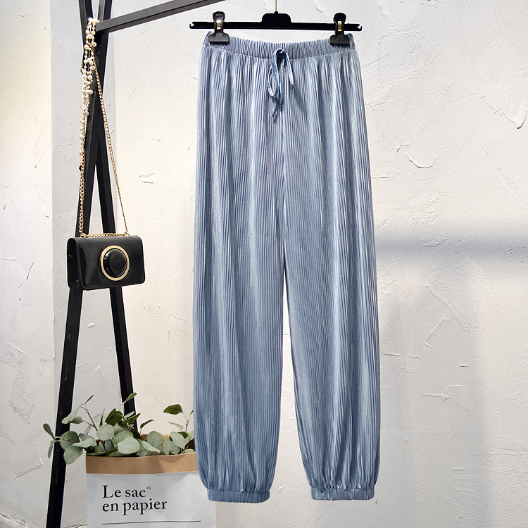 Spring/summer 2021 new ice silk chiffon pleated pants women high waist drop feeling loose-fitting lantern pant thin casual pants