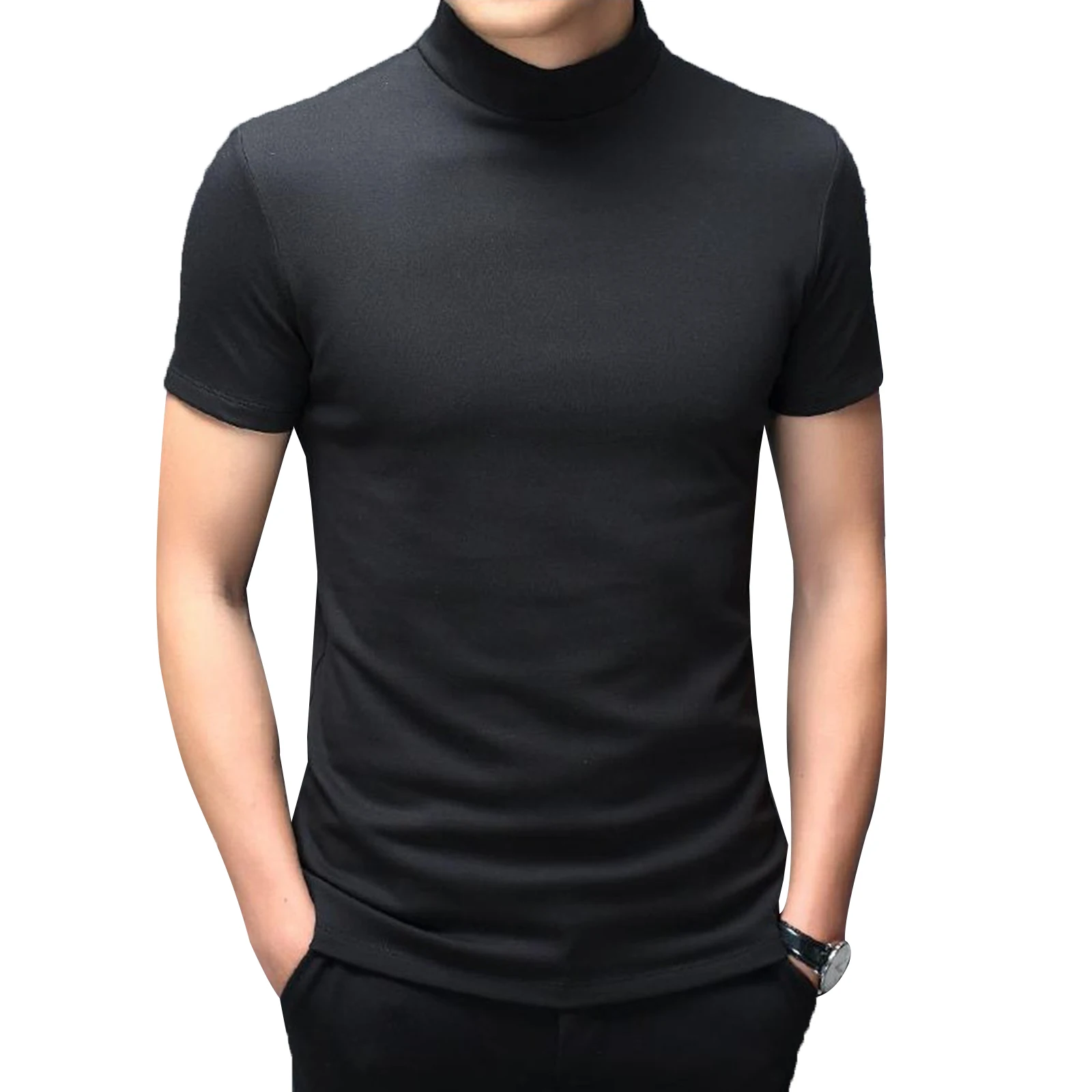 Мужская футболка с ложным воротником, облегающая Однотонная футболка для отдыха, вечевечерние, клуба, барбекю