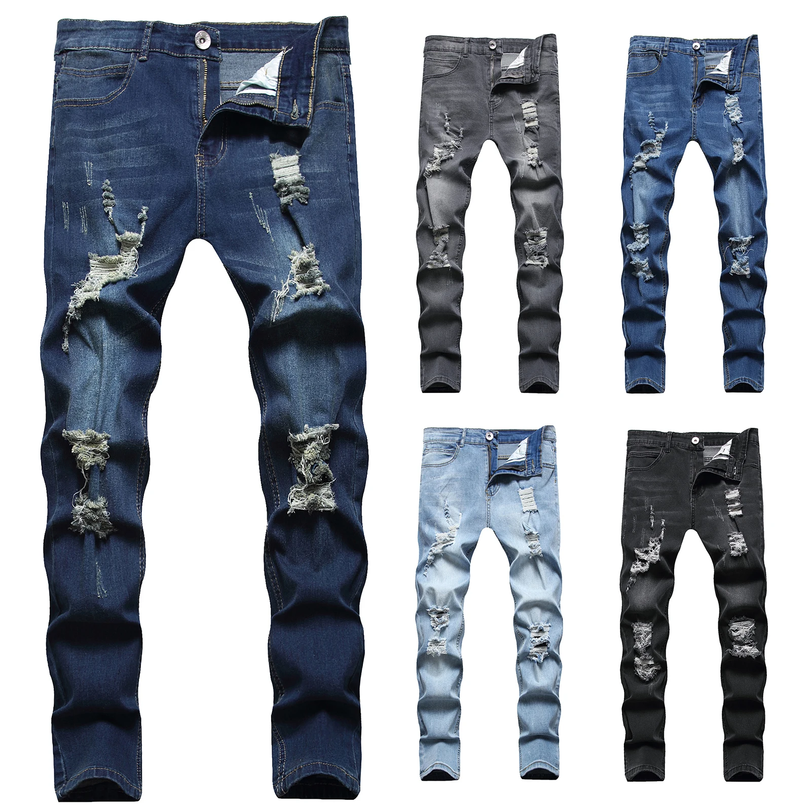 loose jeans Men's Sweatpants Sexy Hole Jeans Pants Casual Summer Autumn Male Ripped Skinny Trousers Slim Biker Outwears Pants cargo jeans