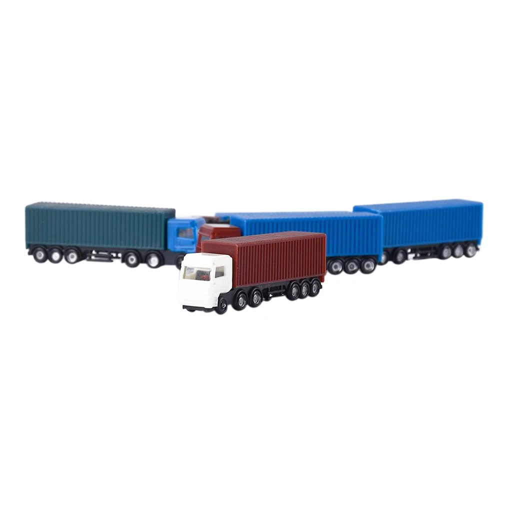 1:100 Scale Model Container Truck Lorry Vehicles HO OO TT Gauge Architecture Model Building Scenery Supplies, Pack of 5