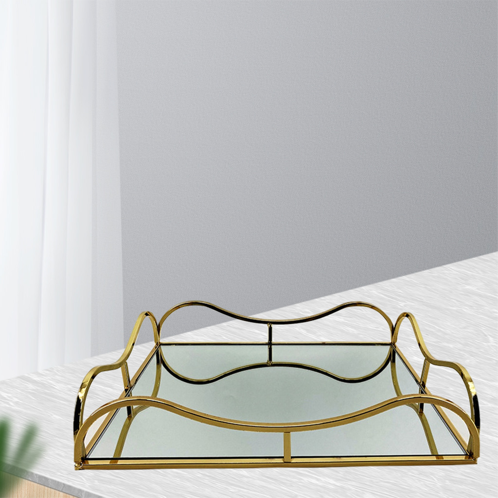 Metal Glass Jewelry Display Plate Geometric Tray Mirror Gold Jewelry Storage Ring Dish Decoration Shelf
