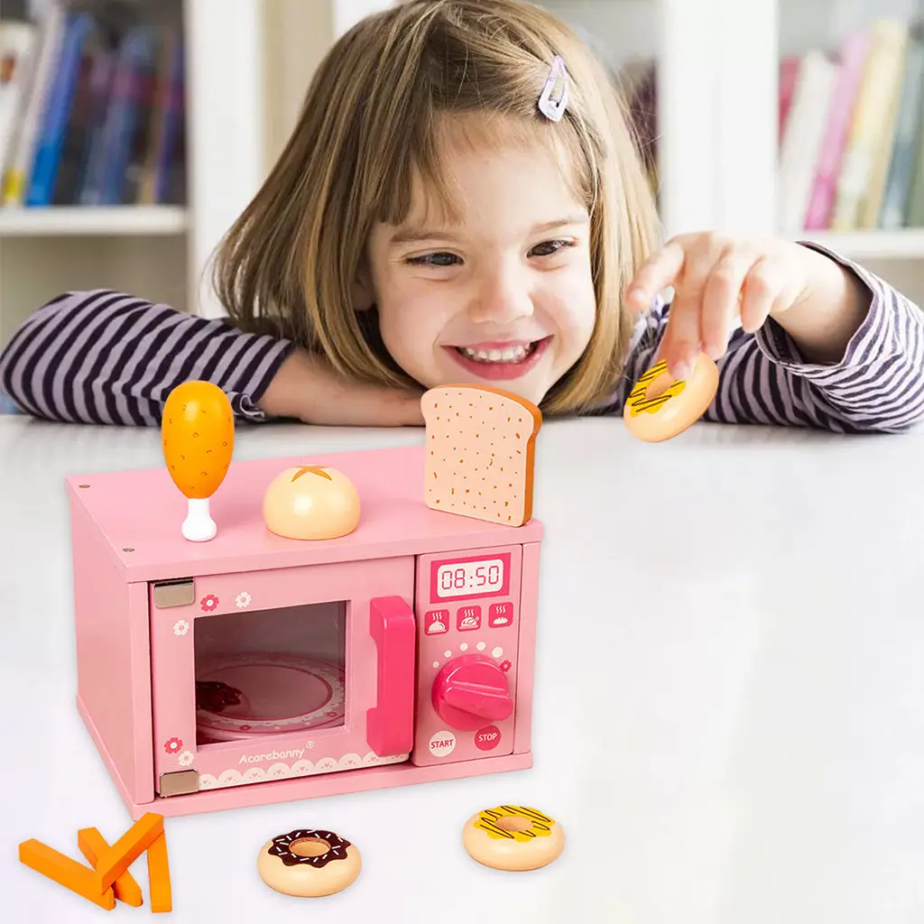 Wooden Microwave Toys Pretend Play Oven Utensils Kitchen Toys Mini Play House Kitchenware Birthday Gift
