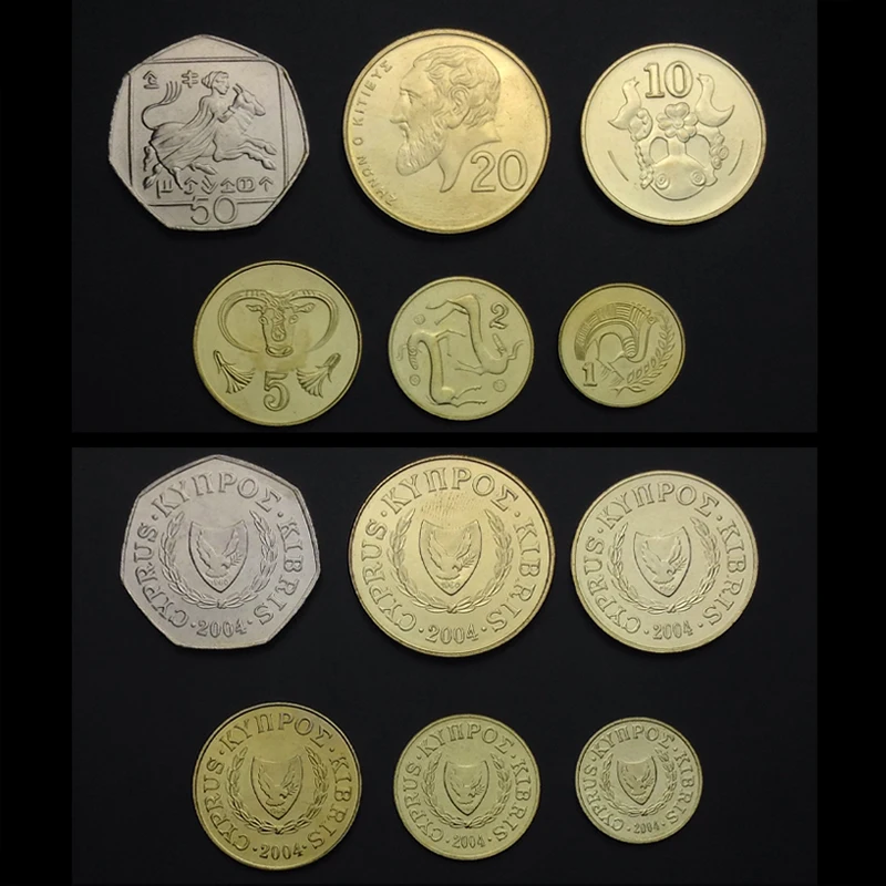 CYPRUS 2004 SET 6 UNC COINS LAST CENT PRE-EURO,ZYPERN CHYPRE KIBRIS,CIPRO,GREECE 