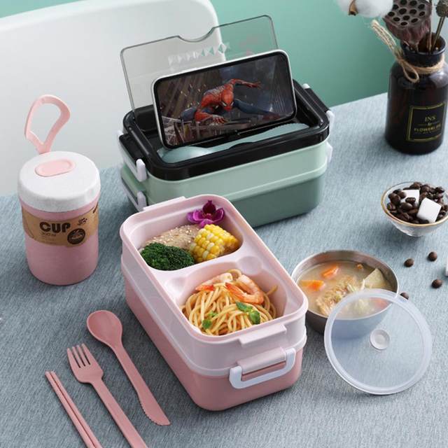 1 Set 1600ML Lunch Box Portable Handle Good Sealing Bento Box Air Vent  Leak-Proof Microwavable