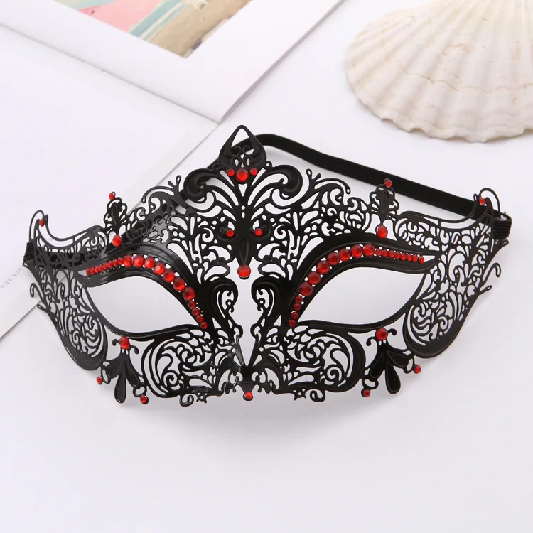 Venetian Black Lace Masquerade Metal MaskClear Diamantes PROM Fancy Dress 