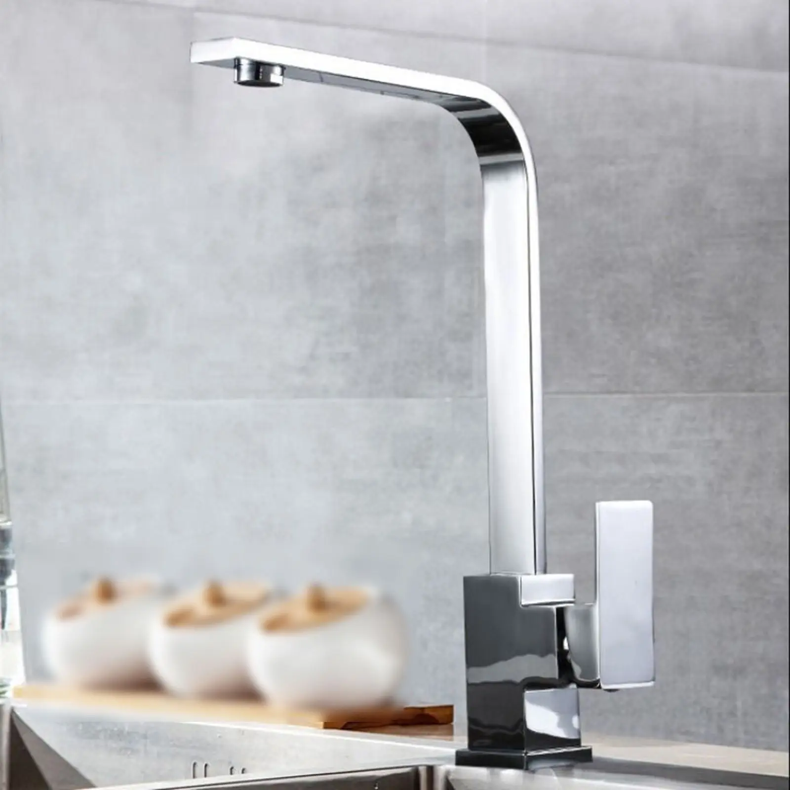 Kitchen Sink Faucet Single Hole High ARC Square Spout Swivel for Bar Sink
