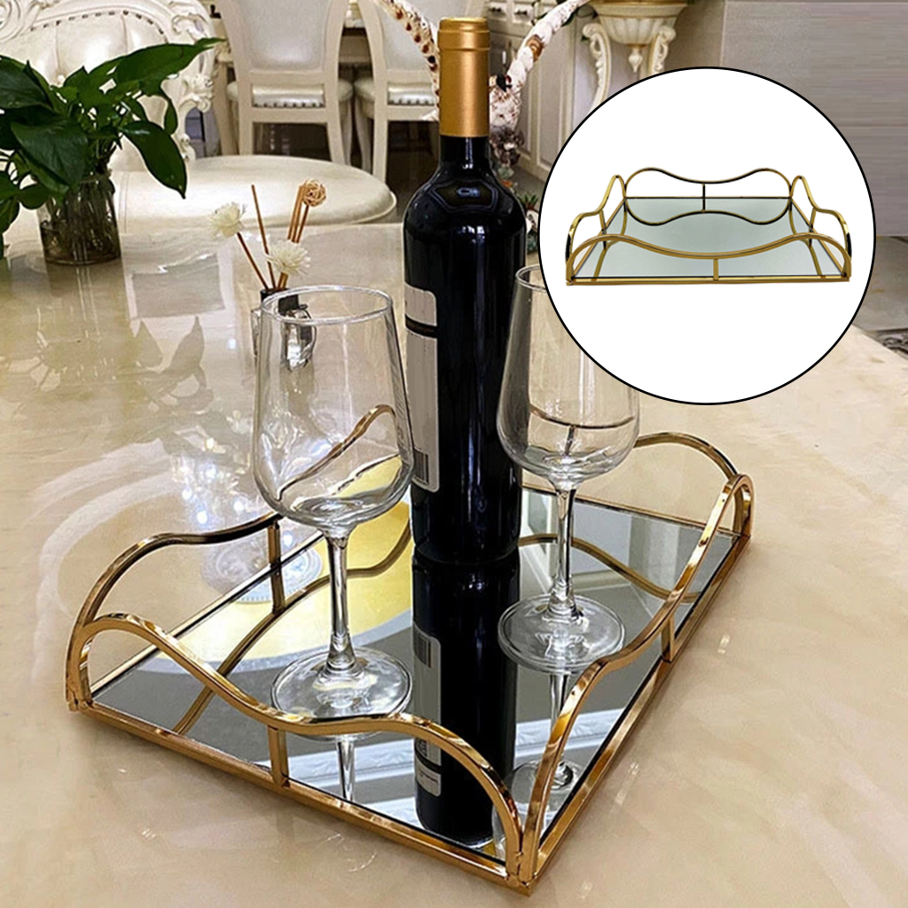 Metal Glass Jewelry Display Plate Geometric Tray Mirror Gold Jewelry Storage Ring Dish Decoration Shelf