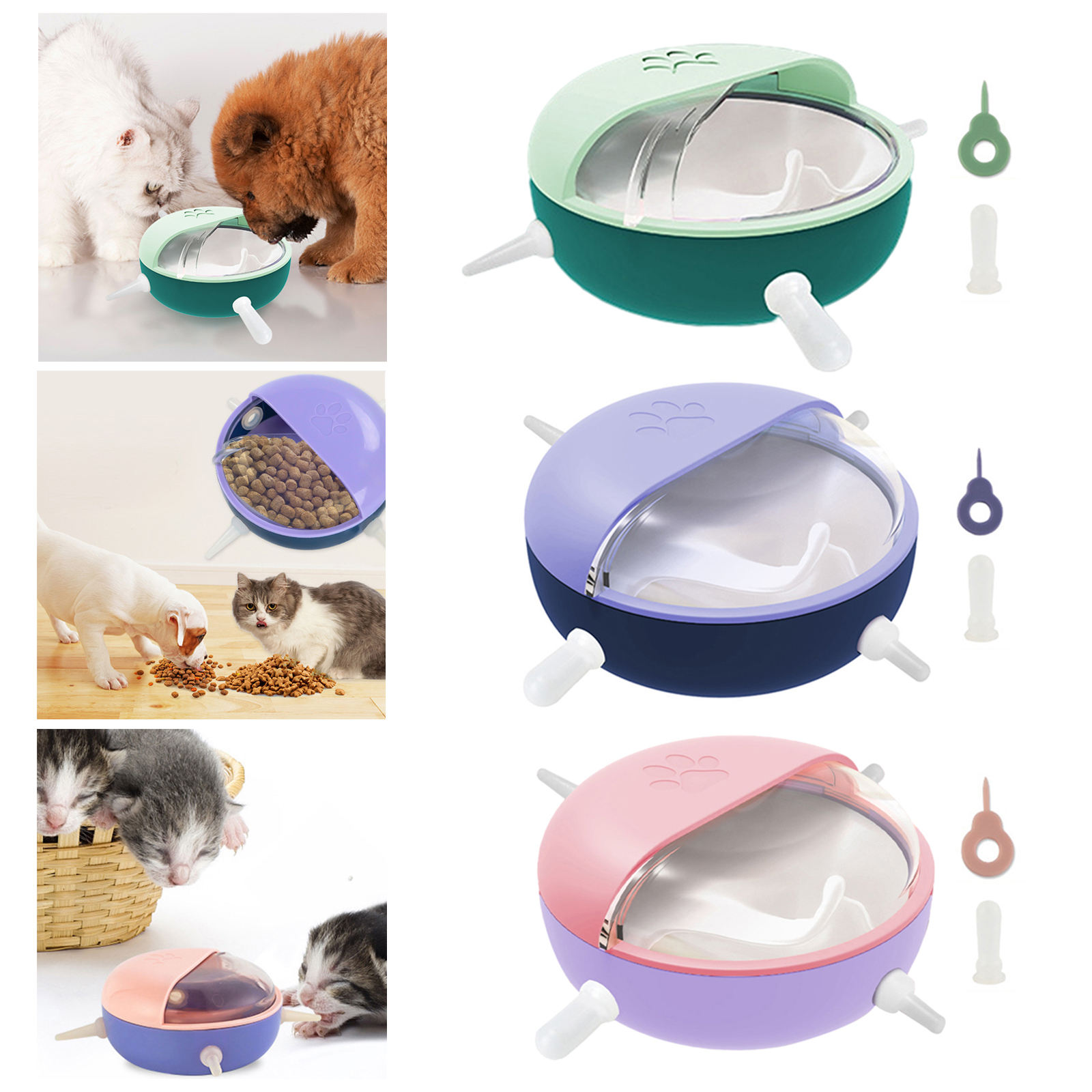 Pet Milk Feeding Bowl with Silicone Nipples Puppy Feeder Silicone Non Slip Nipple Feeder for Dog Baby Pet Puppy