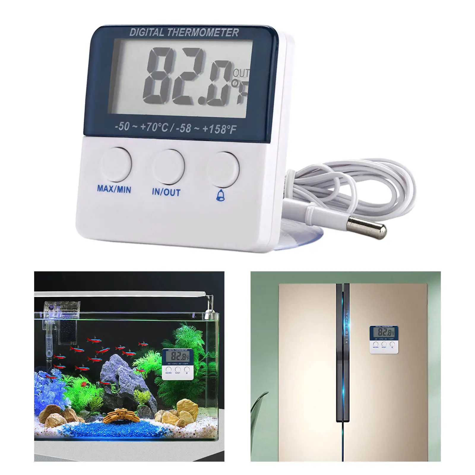 Electronic Temperature Sensor Digital with Alarm Function Temperature Monitor for Fridge Aquarium Tank Water Terrarium