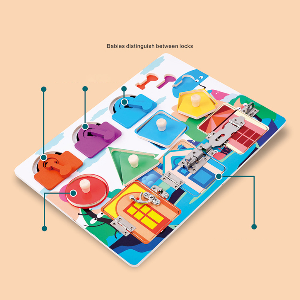 Montessori Toddler Busy Board Wooden Sensory Unlock Toys Locks Latches Board Activity Board Fine Basic Skills Travel Toy Age 3+