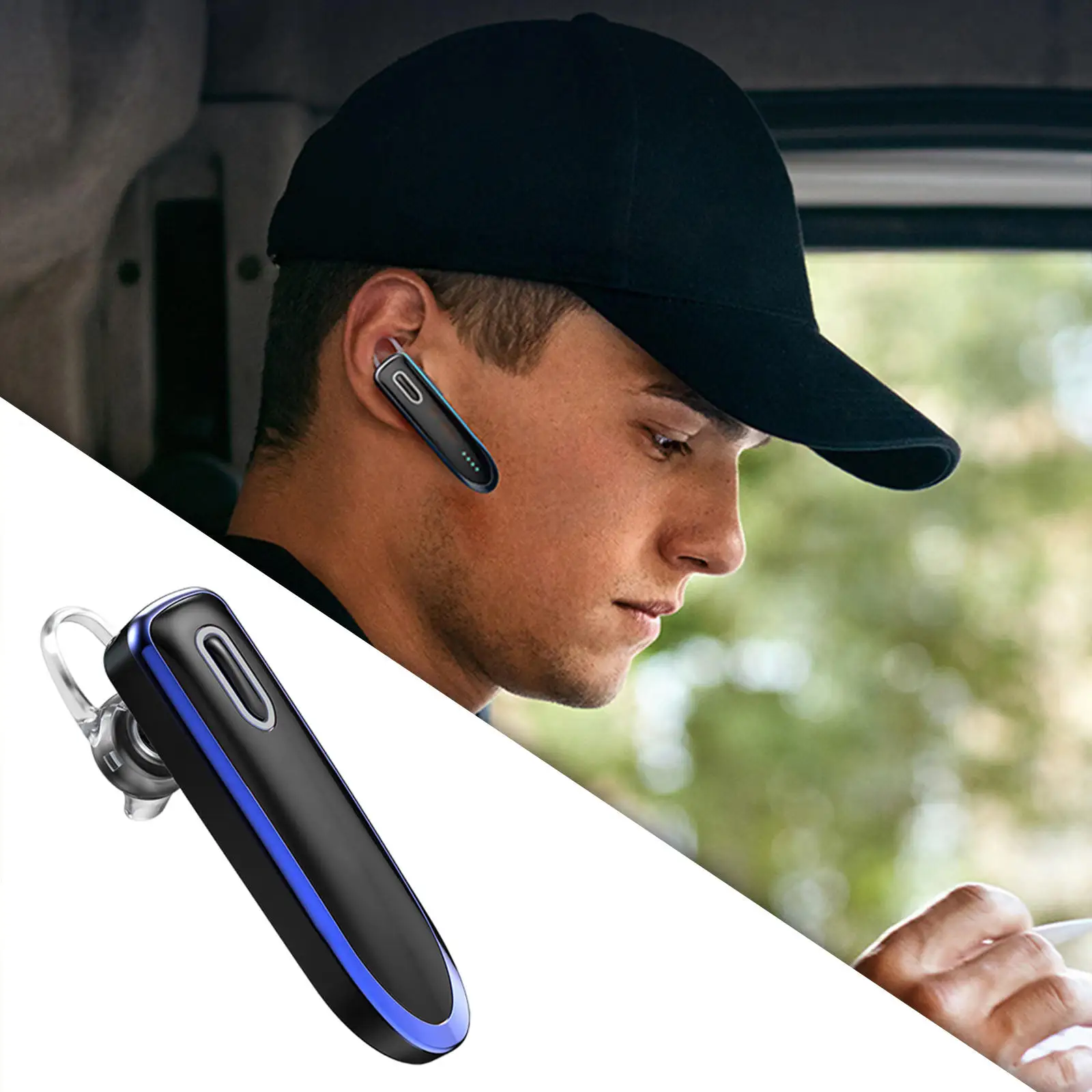 Bluetooth 5.1 Earpiece Hands-Free with CVC8.0 Mic Headset for Sports for iOS Android Devices