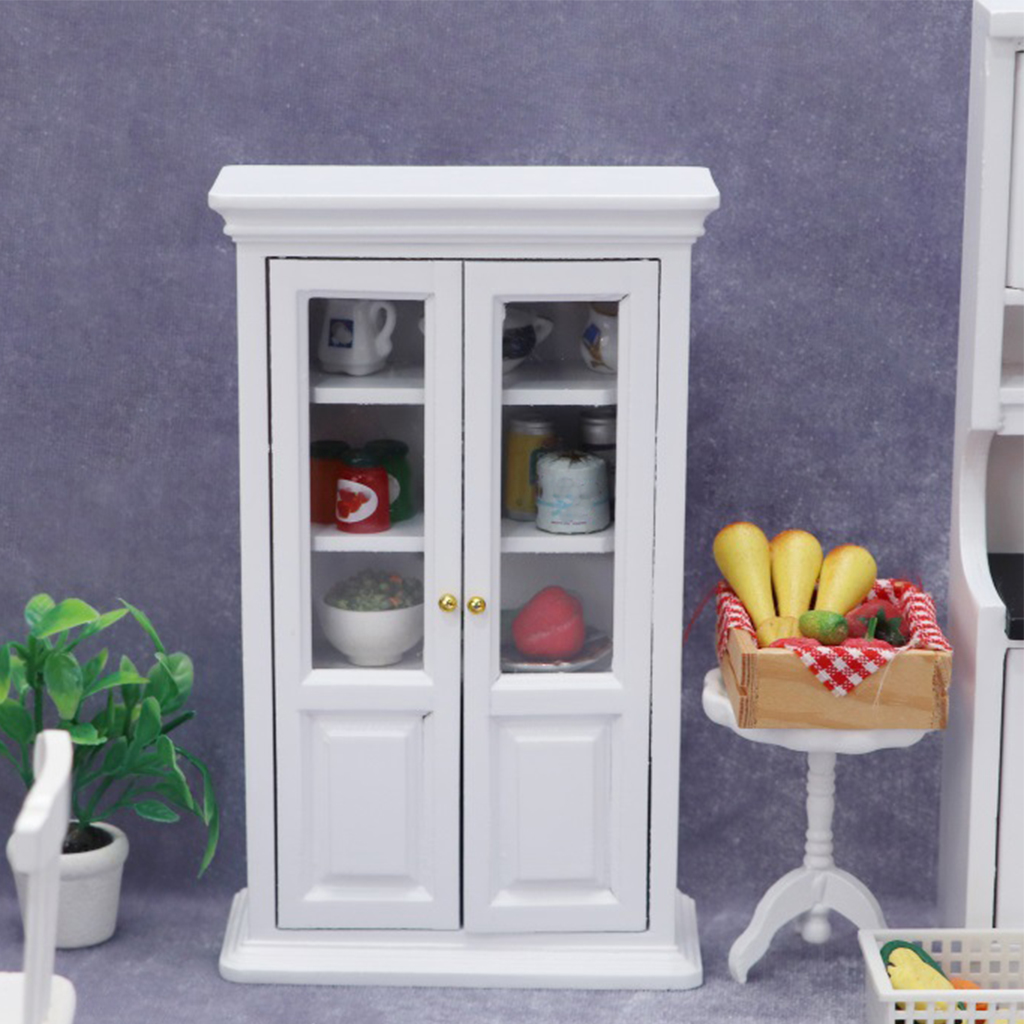 Purple 1:12 Wooden Bookcase Cabinet Closet Dollhouse Bedroom Furniture Cabinet Toy for Children Doll Pretend Play Toys
