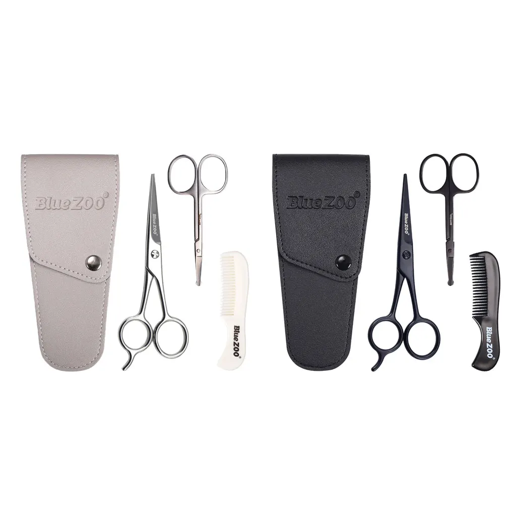 Facial Care Nose Hair Scissors Beard Eyebrow Trimmer Scissors Set with Comb and Storage Box, Face Trimming Tool for Beauty