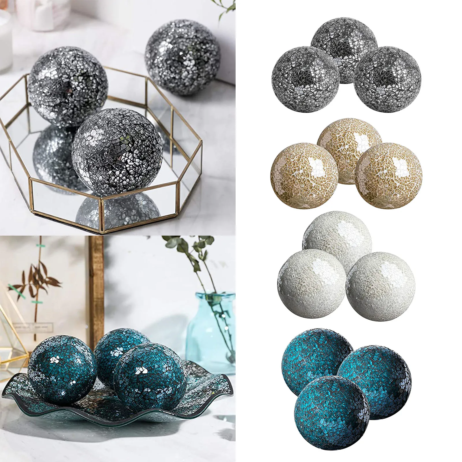 decoración de mesa de comedor azul azulado MDLUU 3 piezas de orbes decorativos bolas de esfera de mosaico de 10 cm bolas de centro para tazones jarrones 
