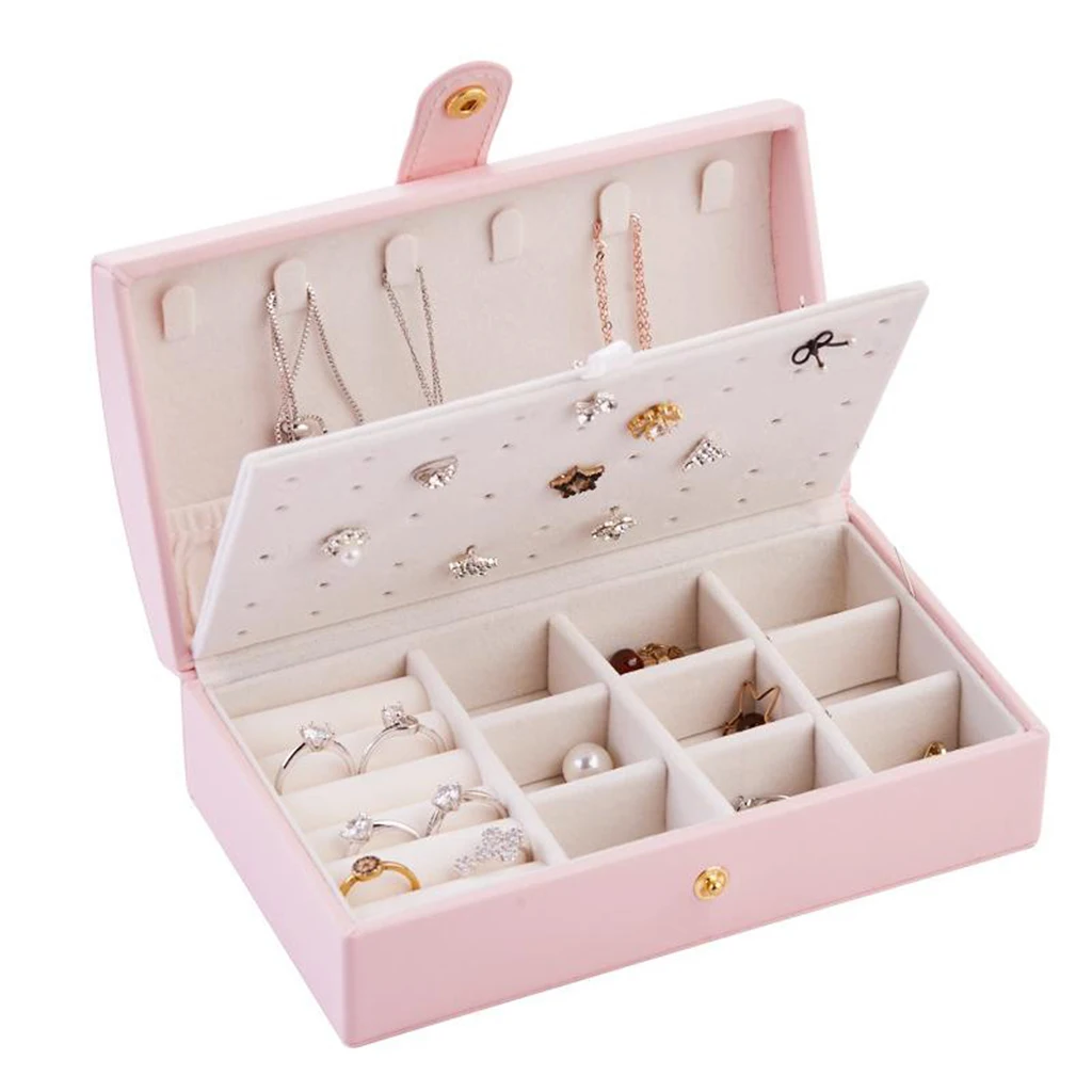 Travel Compact Jewelry Box for Necklace Bracelet PU Leather 