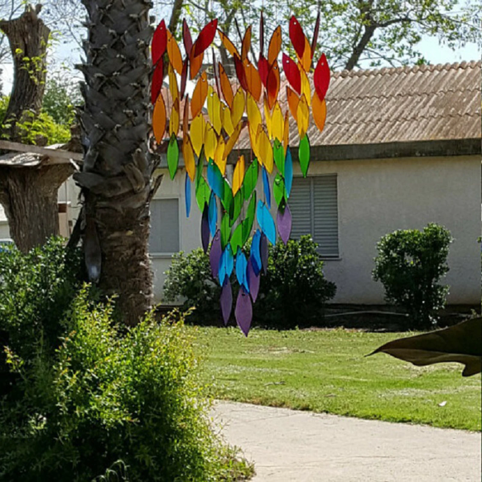 Leaves Rainbow Wind Chimes for Garden Yard Patio Natural Beautiful Sound