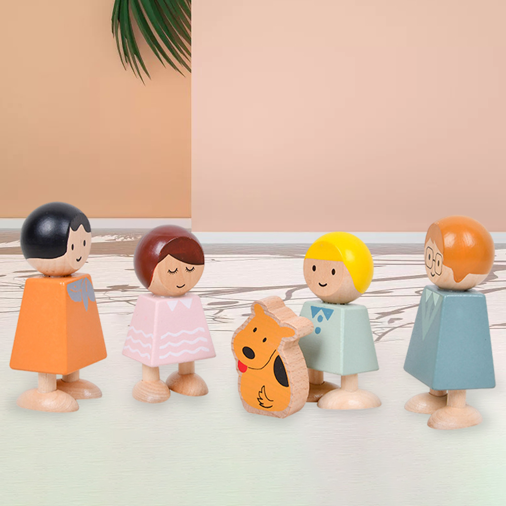 My Family Set of 5 Wooden Blocks for Toddlers – Includes Moms, Dads，Girls, Boys Dogs