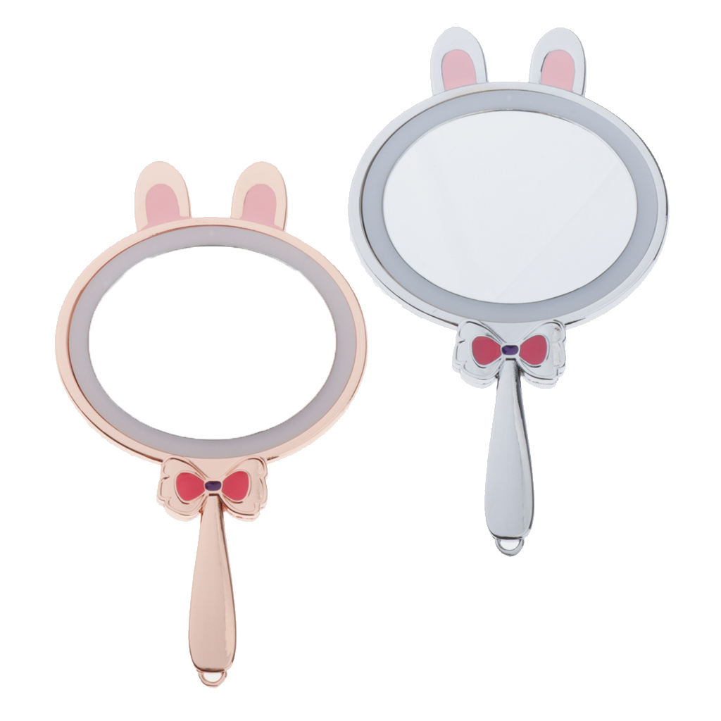 Rabbit Travel Compact Handheld LED Lighted Round Makeup Mirror for Skin Care