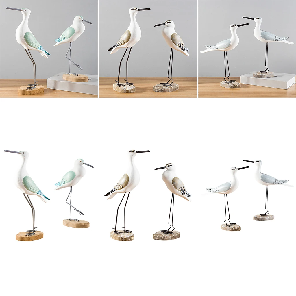 Wooden Desktop Seagull Miniature Figurines Garden Sea Bird Model Yard Craft Bird Statue Decorative Office Patio Lawn