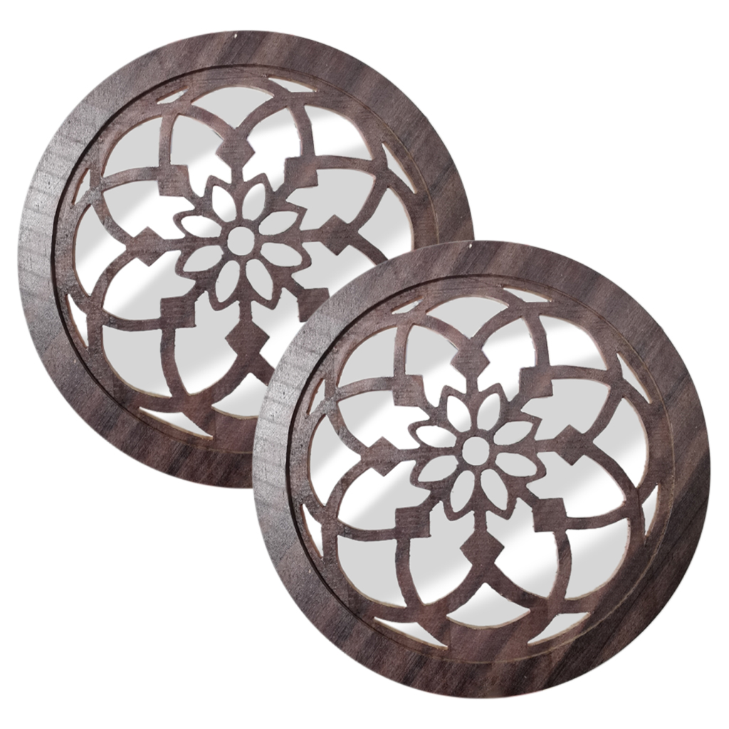 2x Chic Wall Decorative Mirror Accents Round Gorgeous Rustic LivingRoom Barn Kitchen Entry Garden Backyard Hotle Home Park Decor