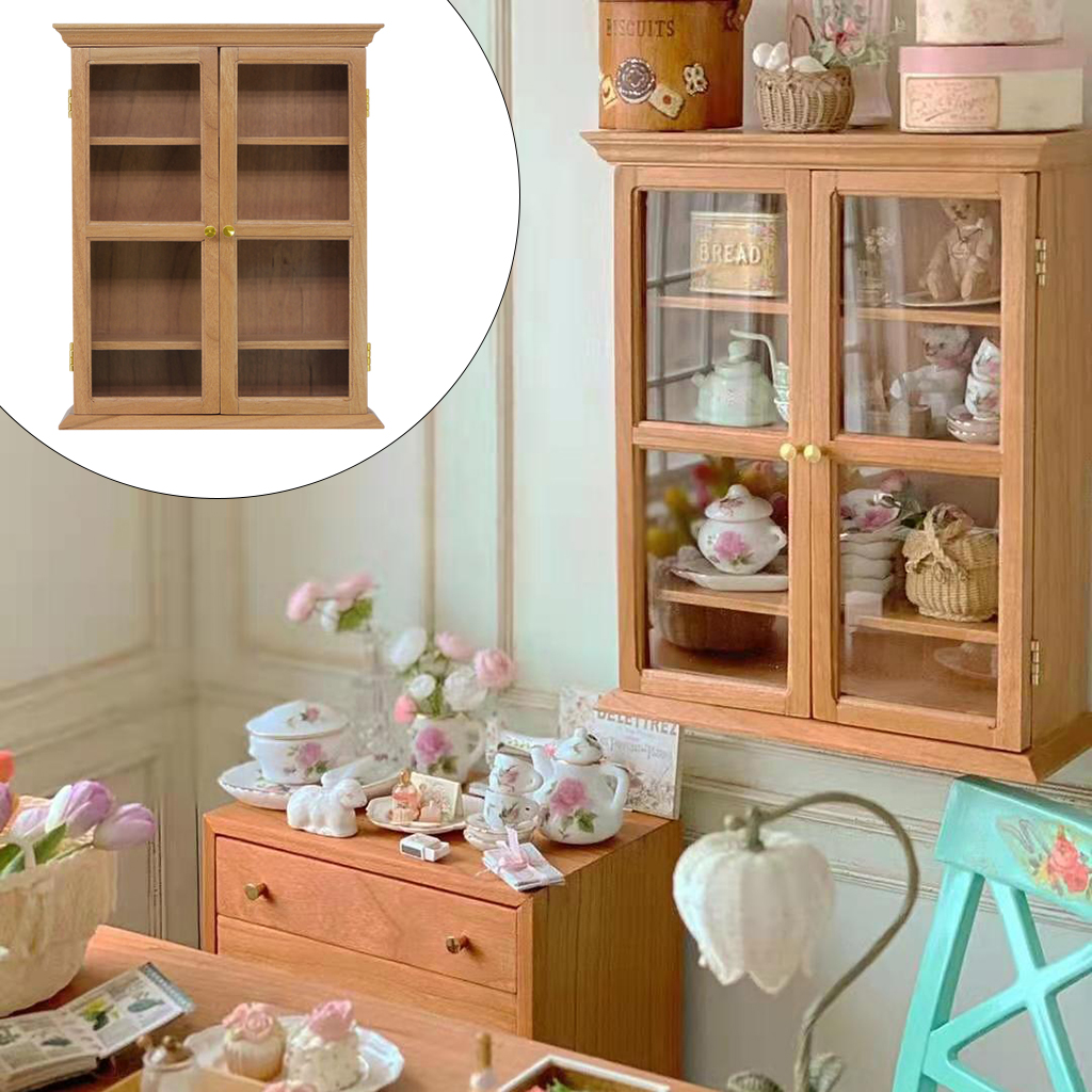 1/6 Dollhouse Display Case Wooden Mini Display Wall Cabinet Showcase Home Office Living Room Ornament