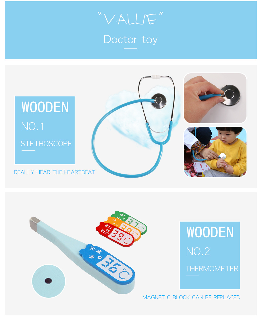 Conjunto de Brinquedos para Crianças Brinquedo de Madeira para Meninos e Meninas Caixa de Medicamentos para Dentista 2 Brinquedos e hobbies