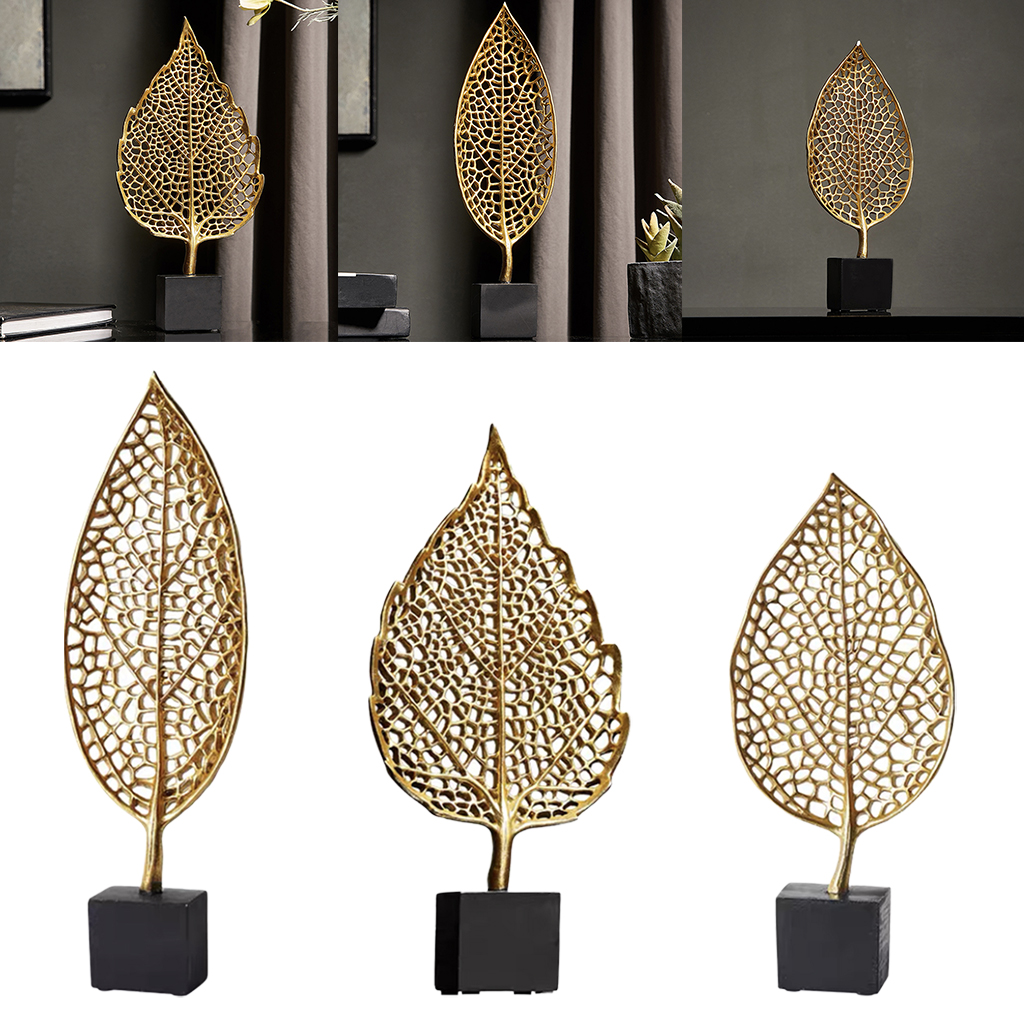 Golden Leaf Art Desktop Sculpture Statue Leaves Figurines Office Home Living Room Bedroom Decorative