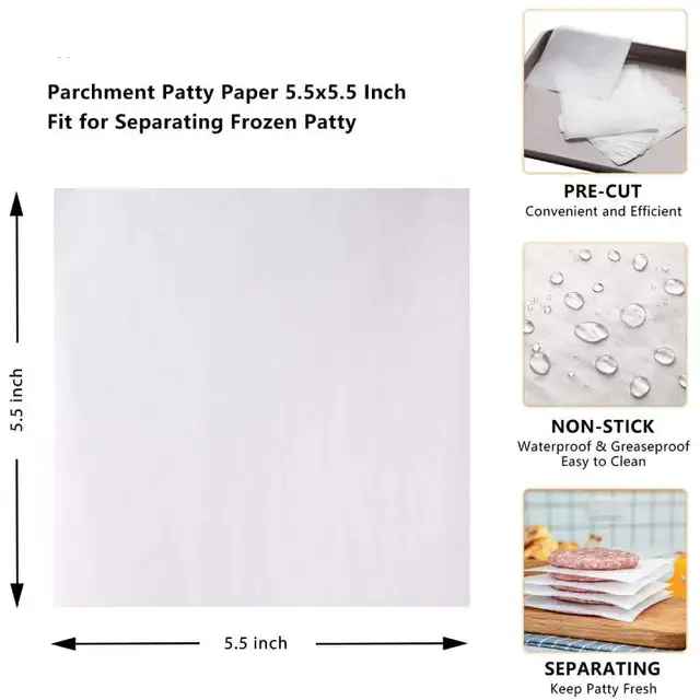 100Pcs Hamburger Patty Paper Waxed Butcher Paper Sheet Non-stick Parchment  Paper Round Wax Paper for Patty Storing - AliExpress