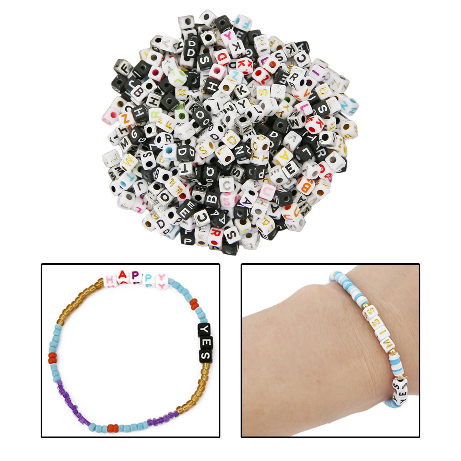 1200 Pieces 5mm Cube Plastic A-Z Alphabet Letters Beads Mixed DIY, Each Letter Included