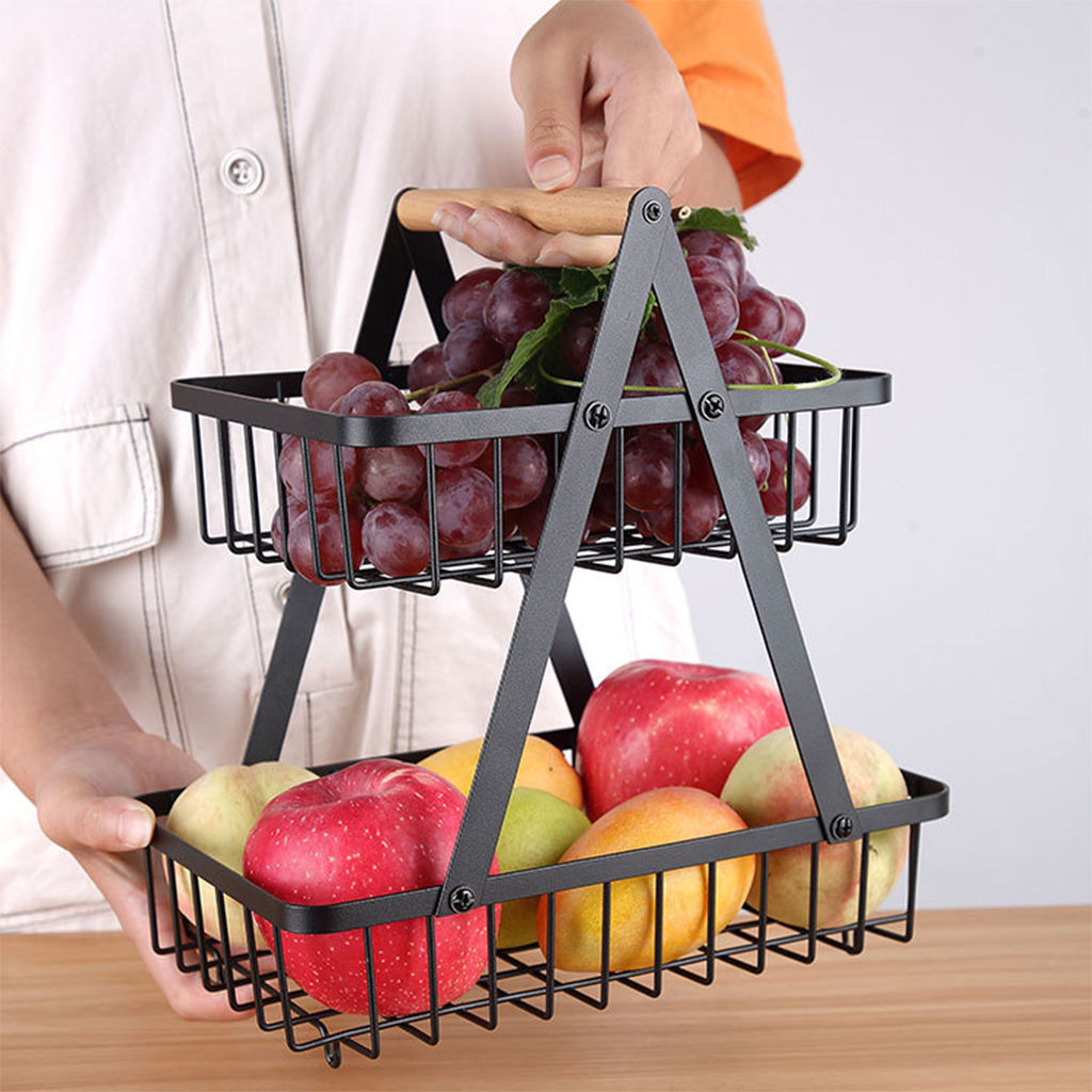 Wrought Iron Detachable Fruit Basket Countertop Snacks Bread Vegetable Holder Multifunction Storage Organizer Display