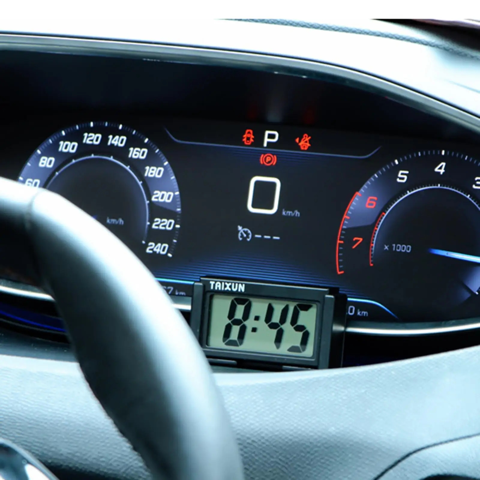 Bobury Ultra-dünne LCD-Digital-Display-Träger-Auto-Armaturenbrett-Zeit-Kalender anzeigen Klebepad Uhr 