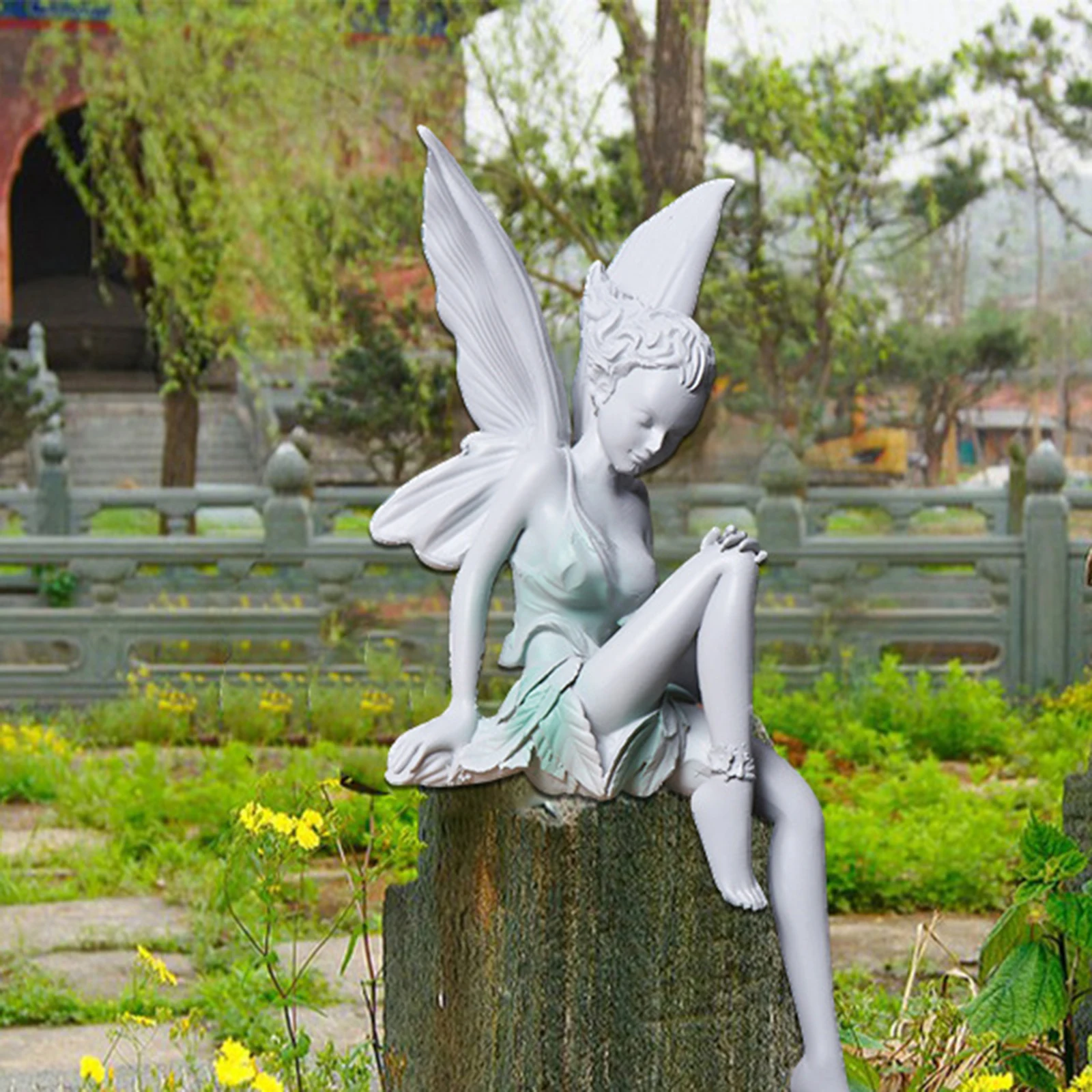 Resin Garden Fairy Statue Yard Fountain Figurine Lawn Patio Sculpture Craft