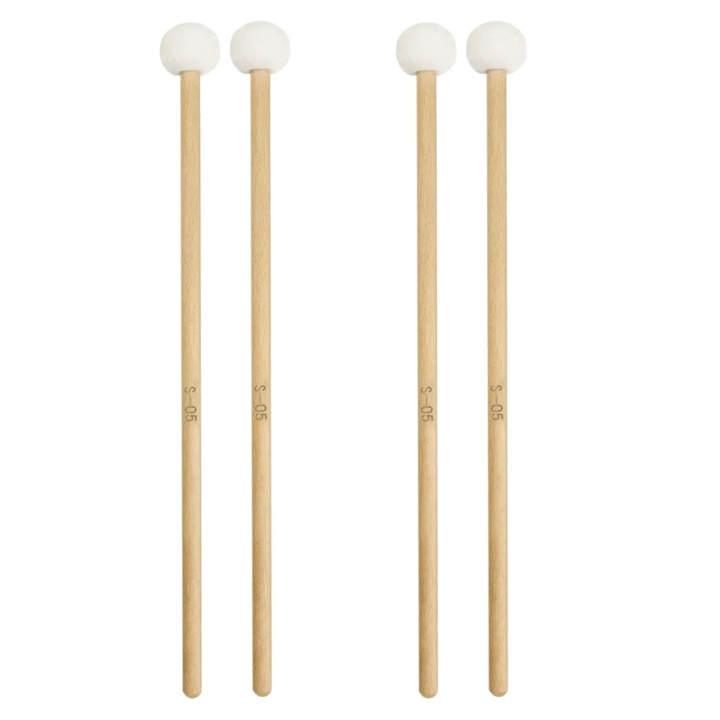 2 Pair 15 Inch Wood Handle Mallets Timpani Stick Multi-Purpose Felt Mallet Soft, Good Percussion Accessories