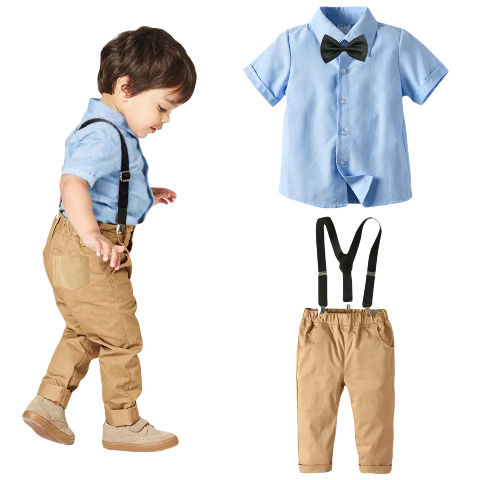 Traje escolar Formal para bebés y niños, camisa con lazo y tirantes,  conjunto de pantorrilla, banquete, 2021|set de ropa| - AliExpress