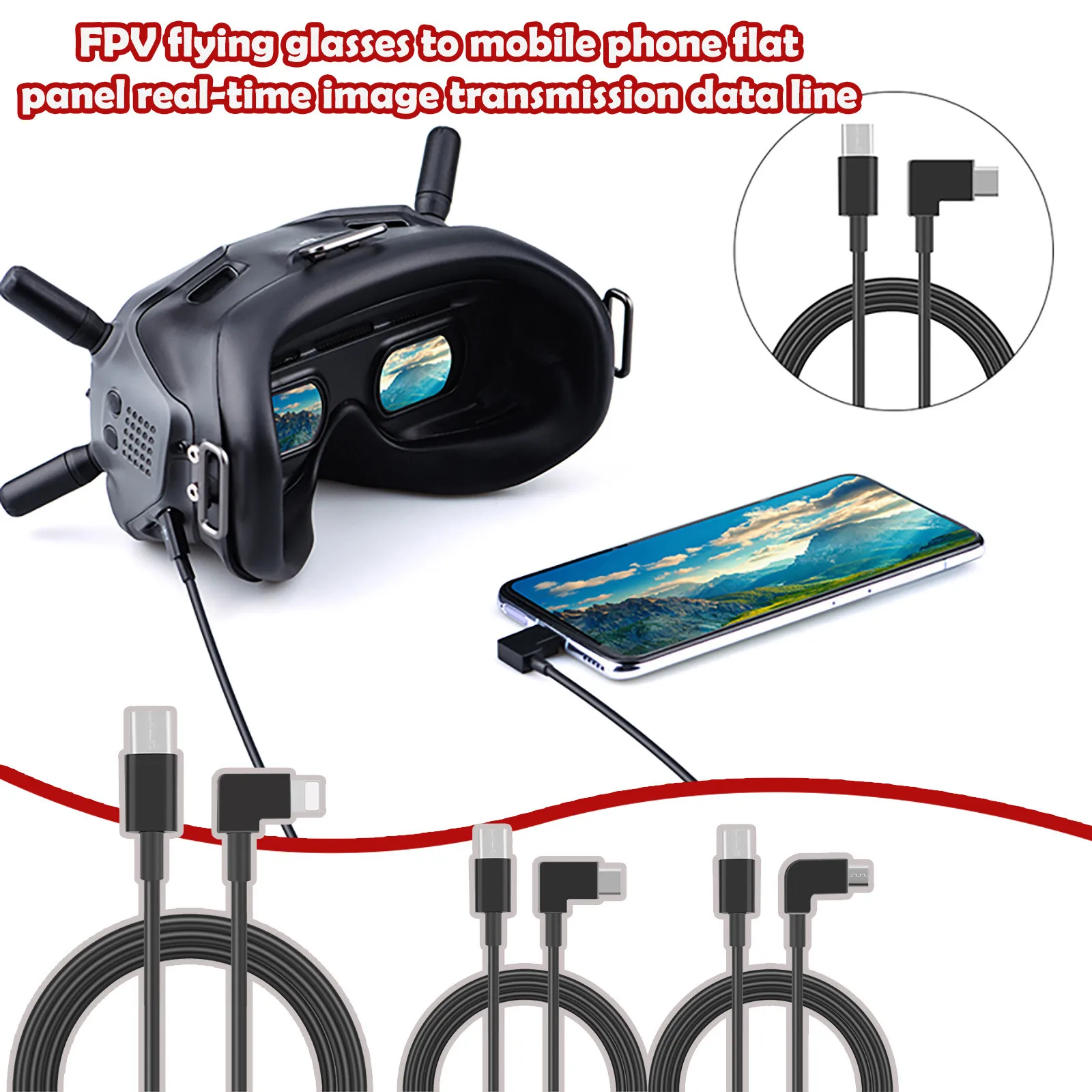 Pour DJI FPV Flight Glasses v2 Téléphone Tablet Câble de données Micro-USB Type C-Direction