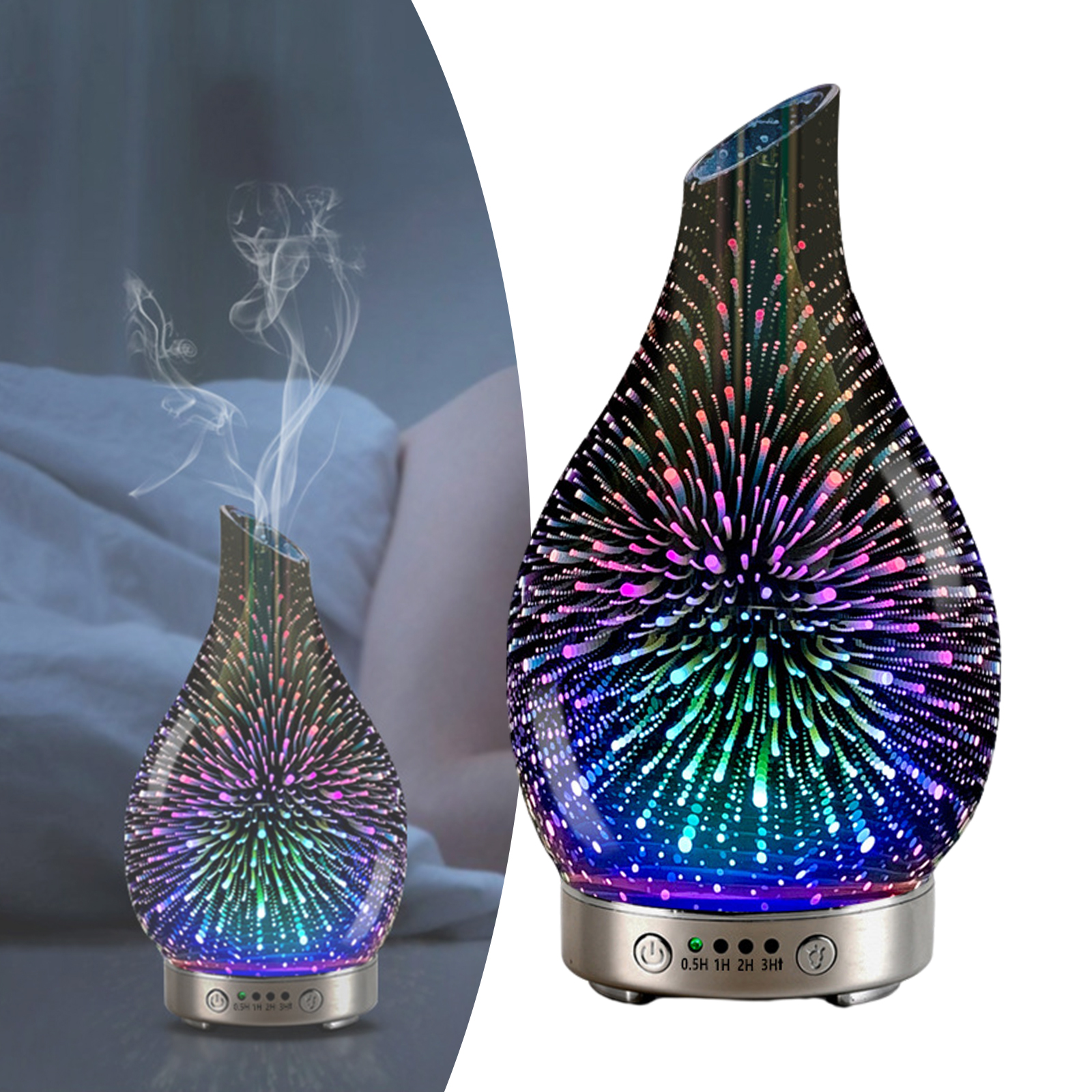3D Glass Essential Oil Diffuser Aromatherapy Ultrasonic Humidifier Night Light Timer Setting Yoga SPA