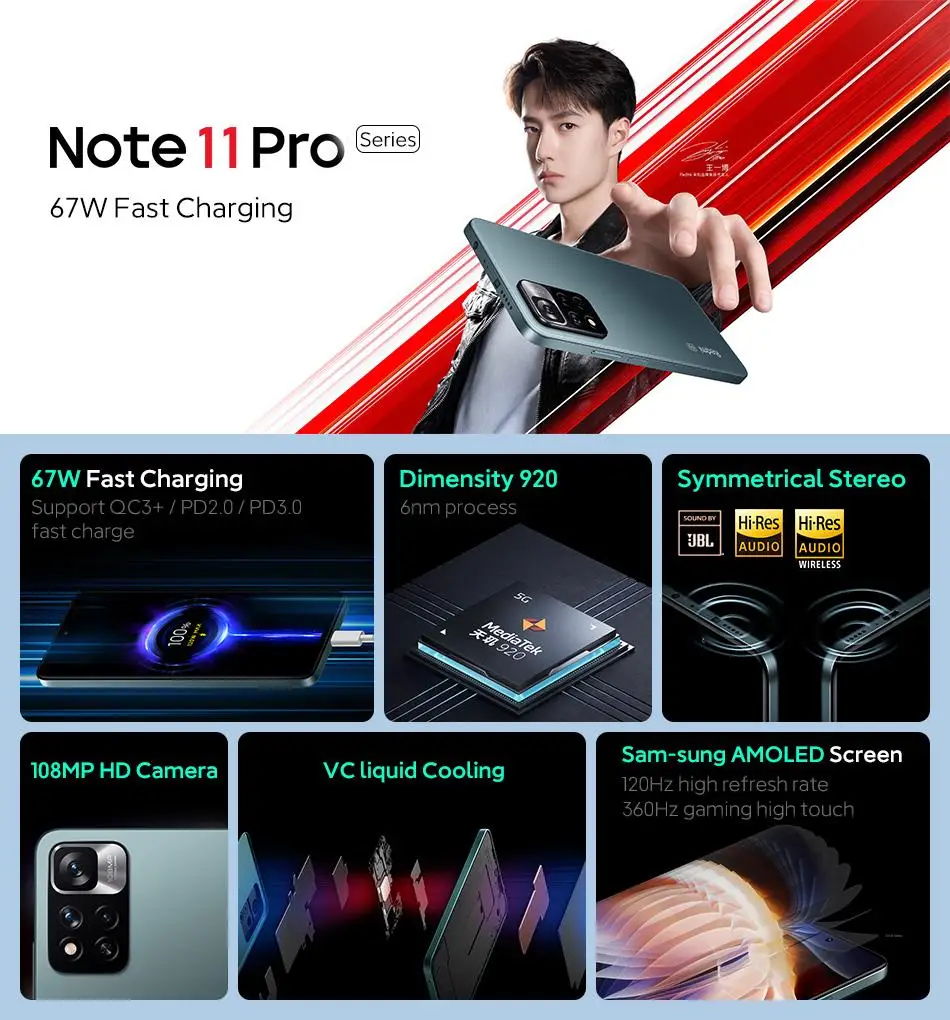 android cell phones for sale Global ROM Xiaomi Redmi Note 11 Pro Smartphone 128/256GB Dimensity 920 Octa Core 5160mAh Battery 67W Fast Charging 108MP Camera best android cell phone for the money