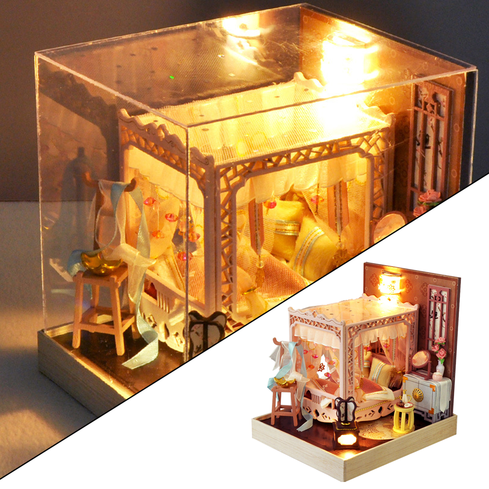 DIY Wooden Miniature Dollhouse Kids Home Toys Doll Houses Miniature