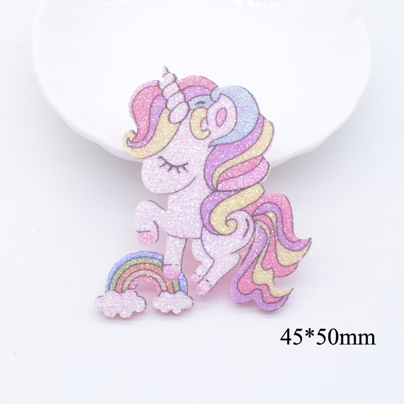 10Pcs Glitter Print Applikationen Dessert Einhorn für DIY Hut Headwear Haar Clips Bogen Zubehör Patches Handwerk Kuchen Topper Decor – Detail 5