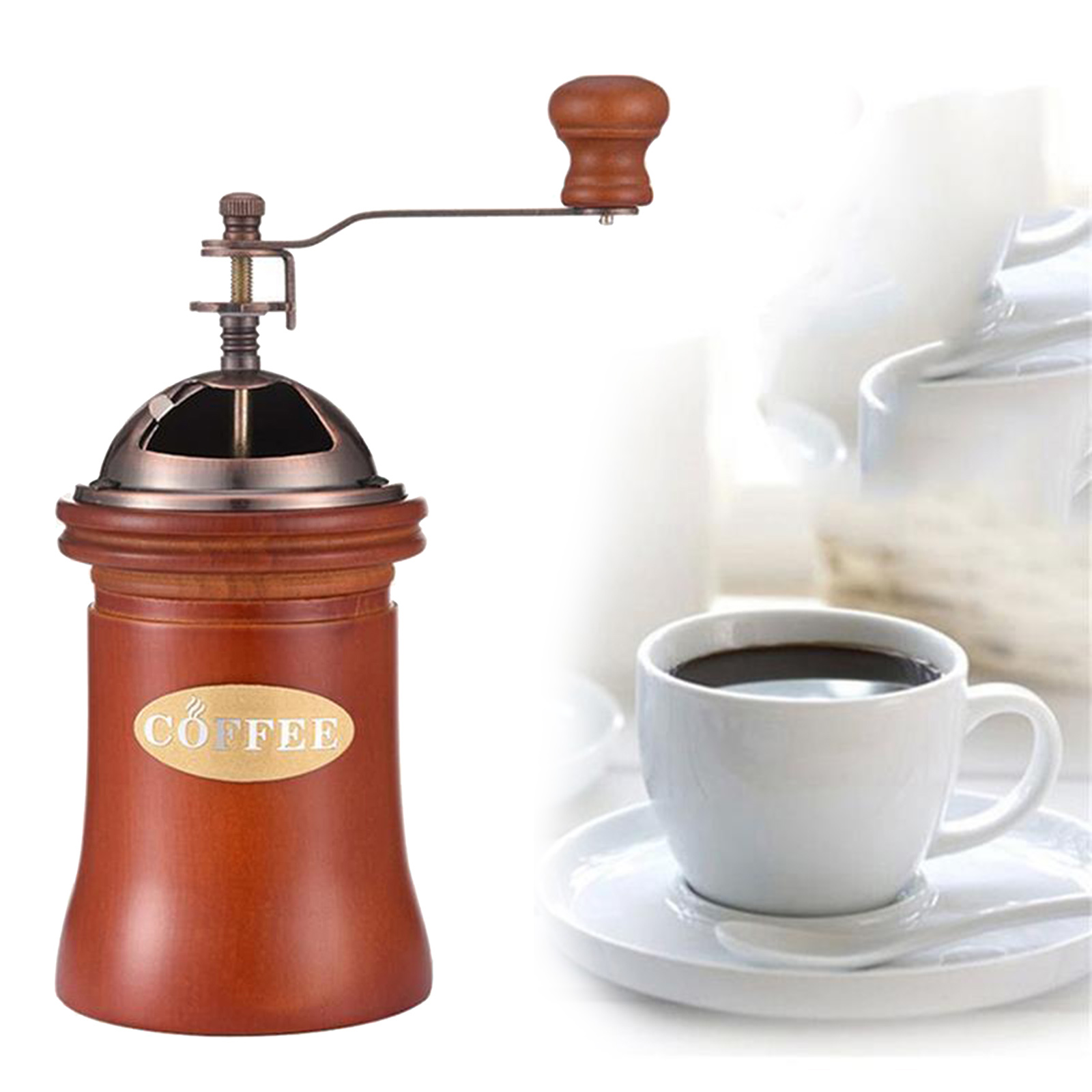 Wood Vintage Manual Coffee Grinder Hand Crank Coffee Bean Mill Windmill