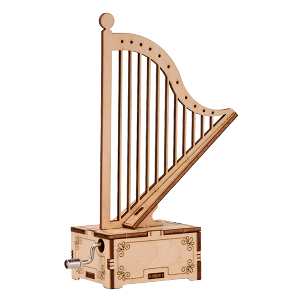 3D Retro Wooden Puzzle Hand Crank Shape Harp Wooden Music Box