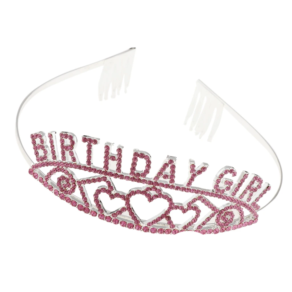 Pink Birthday Girl Tiara Crystal Rhinestone  Headwear Jewelry Gift