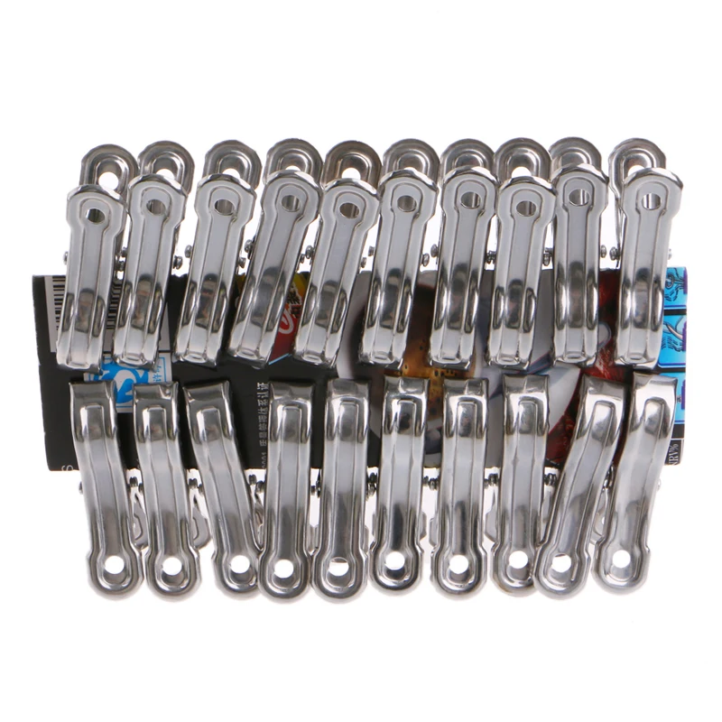 20 Pcs Stainless Steel Clothes Pegs Hanging Clips Pins Laundry Windproof Clamps 