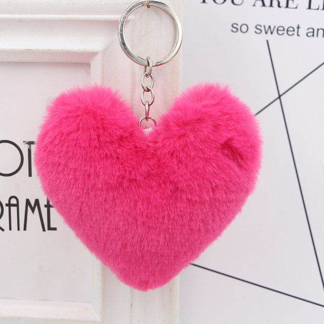 Cute Heart Pompom Keychain Charms Pearl Tassel Fluffy Flush Faux Rabbit Fur Key  Chains for Women Girl Heart Bag Charms Pendant - AliExpress